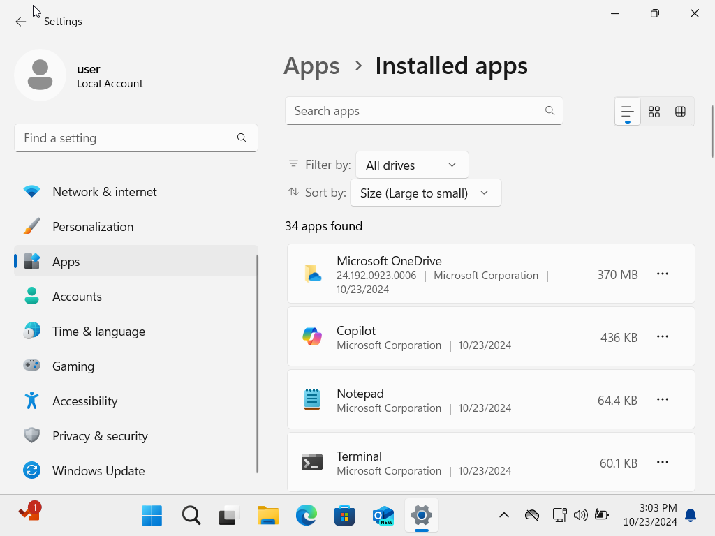 Remove installed apps on Windows